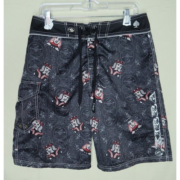 Kirra King & Queen of Spades Swim Board Shorts Men's 34 Surf Beach Unlined Black - Picture 1 of 8